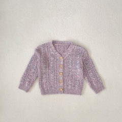 New Autumn Infant Baby Girls Gradient Purple Long Sleeves Single Breasted Knit Cardigan Wholesale