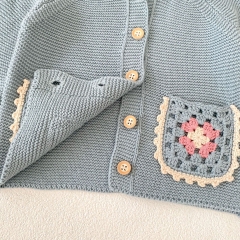 New Autumn Infant Baby Girls Flowers Pattern Hollow-Out Pockets Long Sleeves Single Breasted Knit Cardigan Wholesale