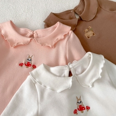 New Arrivals Autumn Baby Girls Animals Cartoon Embroidery Long Sleeves Top Shirt Wholesale