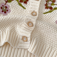 New Autumn Infant Baby Girls Big Flowers Pattern Embroidery Long Sleeves Single Breasted Knit Cardigan Wholesale