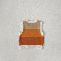 Baby and Toddler Girls' 0-3 Years Cotton Sleeveless Color Patchwork Vest with Embroidered Floral Design Wholesale