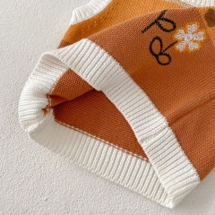 Baby and Toddler Girls' 0-3 Years Cotton Sleeveless Color Patchwork Vest with Embroidered Floral Design Wholesale