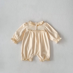 Infant Baby Girls Flowers and Vine Embroidery Pattern Long Sleeve One Piece Romper in Autumn Wholesale