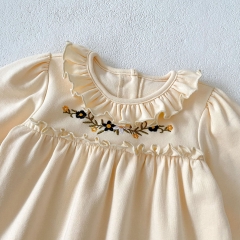 Infant Baby Girls Flowers and Vine Embroidery Pattern Long Sleeve One Piece Romper in Autumn Wholesale