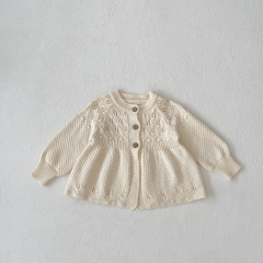 New Autumn Infant Baby Girls Solid Color A-line Long Sleeves Single Breasted Knit Cardigan Wholesale