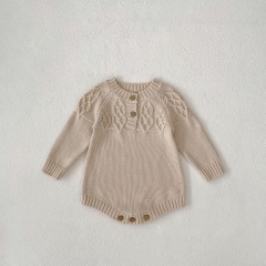 Infant Baby Boys and Girls Solid Color Jacquard Pattern Long Sleeve One Piece Knitted Bodysuit Onesies in Autumn Wholesale