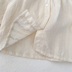 2024 Autumn Infant Baby Kids Girls Simple Solid Color Striped Long Sleeves Open-front Top With Bloomers Sets Wholesale