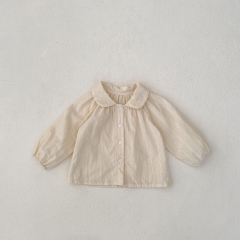 2024 Autumn Infant Baby Kids Girls Simple Solid Color Striped Long Sleeves Open-front Top With Bloomers Sets Wholesale