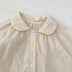 2024 Autumn Infant Baby Kids Girls Simple Solid Color Striped Long Sleeves Open-front Top With Bloomers Sets Wholesale