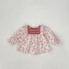 2024 Autumn Infant Baby Kids Girls Floral Long Sleeves Top With Bloomers Sets Wholesale