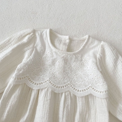Infant Baby Girls Solid Color Long Sleeve Flowers and Butterfly Pattern One Piece Bodysuit Onesies in Autumn Wholesale