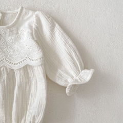 Infant Baby Girls Solid Color Long Sleeve Flowers and Butterfly Pattern One Piece Bodysuit Onesies in Autumn Wholesale