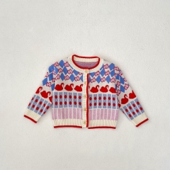 2024 Autumn Infant Baby Unisex Geometric and Swan Pattern Long Sleeves Cardigan With Strap Bodysuit Onesies Sets Wholesale