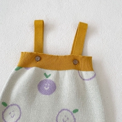 2024 Autumn Infant Baby Girls Cute Apples Pattern Long Sleeves Cardigan With Strap Bodysuit Onesies Sets Wholesale