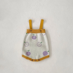 2024 Autumn Infant Baby Girls Cute Apples Pattern Long Sleeves Cardigan With Strap Bodysuit Onesies Sets Wholesale