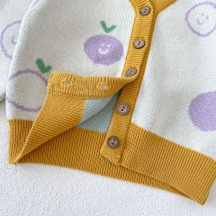 2024 Autumn Infant Baby Girls Cute Apples Pattern Long Sleeves Cardigan With Strap Bodysuit Onesies Sets Wholesale