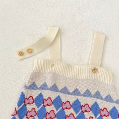 2024 Autumn Infant Baby Unisex Geometric and Swan Pattern Long Sleeves Cardigan With Strap Bodysuit Onesies Sets Wholesale