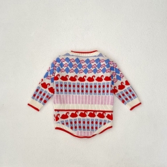2024 Autumn Infant Baby Unisex Geometric and Swan Pattern Long Sleeves Cardigan With Strap Bodysuit Onesies Sets Wholesale