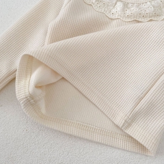 Ins 2024 New Autumn Baby Girls Crew Neck Solid Color Waffle Grid Pullover Knitwear Wholesale