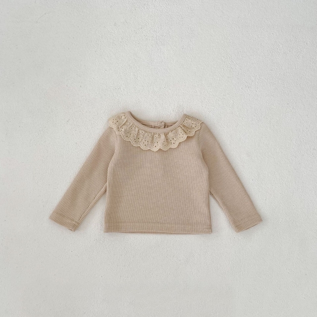 Ins 2024 New Autumn Baby Girls Crew Neck Solid Color Waffle Grid Pullover Knitwear Wholesale