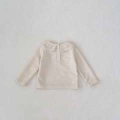Ins 2024 New Autumn Baby Girls Crew Neck Solid Color Waffle Grid Pullover Knitwear Wholesale