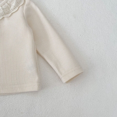 Ins 2024 New Autumn Baby Girls Crew Neck Solid Color Waffle Grid Pullover Knitwear Wholesale