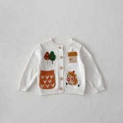 New Autumn Infant Baby Kids Boys and Girls Forest Elements Pattern Long Sleeves Single Breasted Knit Cardigan Wholesale