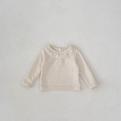 Ins 2024 New Autumn Baby Girls Crew Neck Solid Color Waffle Grid Pullover Knitwear Wholesale
