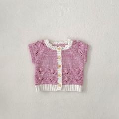 Baby and Toddler Girls' 0-3 Years Knitted Flowers Hollow-out Pattern Vest Wholesale