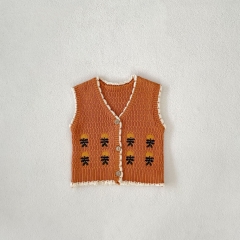 Baby and Toddler Girls' 0-3 Years Knitted Sleeveless Flowers Embroidery Pattern Vest Wholesale