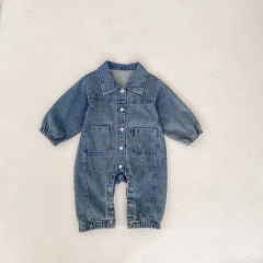 Infant Baby Boys and Girls Denim Long Sleeve Teddy Pattern One Piece Rompers in Autumn Wholesale