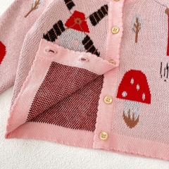 2024 Autumn Infant Baby Girls Farm Elements Pattern Long Sleeves Cardigan With Knitted Strap Bodysuit Onesies Sets Wholesale