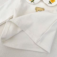 2024 Autumn Infant Baby Kids Girls Teddy Print Long Sleeves Top With Plaid Sleeveless Dress Sets Wholesale