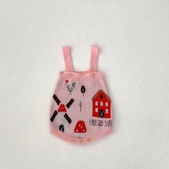 2024 Autumn Infant Baby Girls Farm Elements Pattern Long Sleeves Cardigan With Knitted Strap Bodysuit Onesies Sets Wholesale