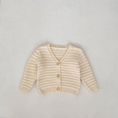 New Autumn Infant Baby Kids Girls Simple Solid Color Striped JACQUARD Pattern Long Sleeves Single Breasted Knit Cardigan Wholesale