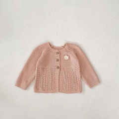 New Autumn Infant Baby Girls 3D Flowers Pattern Embroidery Long Sleeves Single Breasted Knitted Cardigan Wholesale