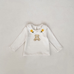 2024 Autumn Infant Baby Kids Girls Teddy Print Long Sleeves Top With Plaid Sleeveless Dress Sets Wholesale