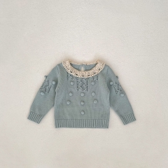 Ins 2024 New Autumn Baby Girls 3D Balls Attached and Hollow-out Design Pullover Knitwear Wholesale