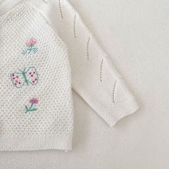 New Autumn Infant Baby Kids Girls Flowers and Butterfly Pattern Long Sleeves Single Breasted Knitted Cardigan Wholesale