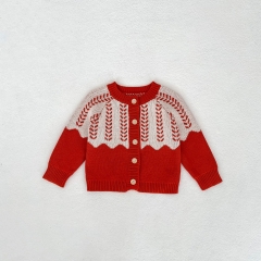 New Autumn Infant Baby Kids Geometric Pattern Long Sleeves Single Breasted Knitted Cardigan Wholesale