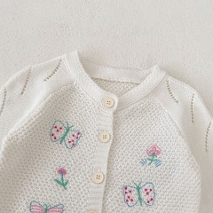 New Autumn Infant Baby Kids Girls Flowers and Butterfly Pattern Long Sleeves Single Breasted Knitted Cardigan Wholesale