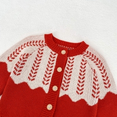 New Autumn Infant Baby Kids Geometric Pattern Long Sleeves Single Breasted Knitted Cardigan Wholesale