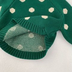 Ins 2024 New Autumn Baby Girls Pure Cotton Polka Dots Long Sleeves Pullover Knitwear Wholesale