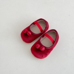 2024 New Autumn Infant Baby Girls Double-cherry Attached Slip-resistant Toddler Shoes Wholesale