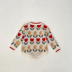 Infant Baby Girls Versatile Flowers Pattern One Piece Knitted Bodysuit Onesies in Autumn Wholesale
