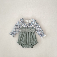 Infant Baby Girls Color Patchwork Floral Striped One Piece Bodysuit Onesies in Autumn Wholesale