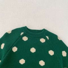 Ins 2024 New Autumn Baby Girls Pure Cotton Polka Dots Long Sleeves Pullover Knitwear Wholesale