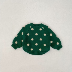 Ins 2024 New Autumn Baby Girls Pure Cotton Polka Dots Long Sleeves Pullover Knitwear Wholesale