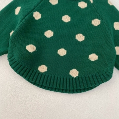 Ins 2024 New Autumn Baby Girls Pure Cotton Polka Dots Long Sleeves Pullover Knitwear Wholesale