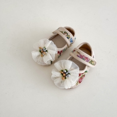 2024 New Autumn Infant Baby Girls Tulle Flower Attached Slip-resistant Toddler Shoes Wholesale